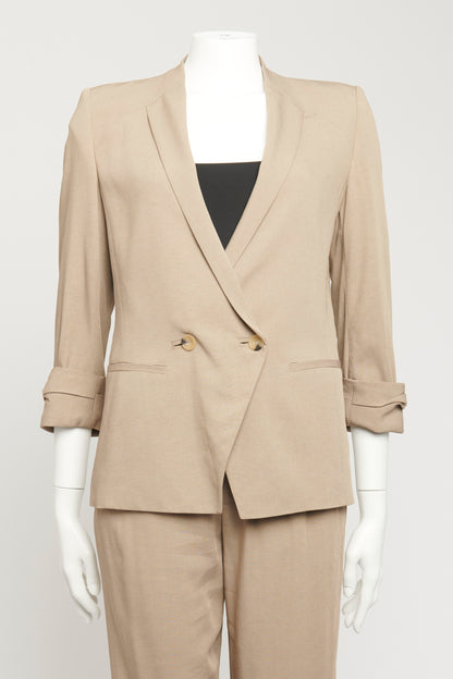 Ecru Viscose Blend Preowned Double Breasted Two Piece Suit