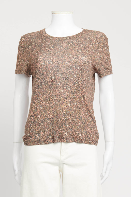 Brown Silk Preowned Floral T-shirt