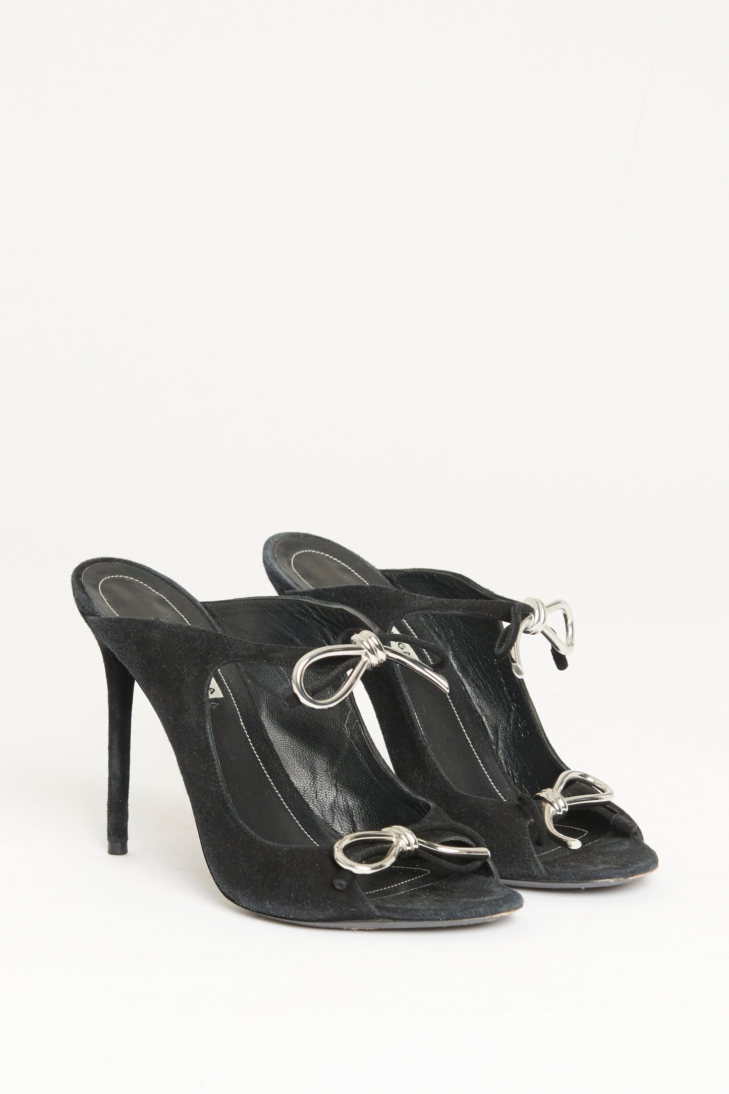 Black Suede Preowned Bow Peep-Toe Mules