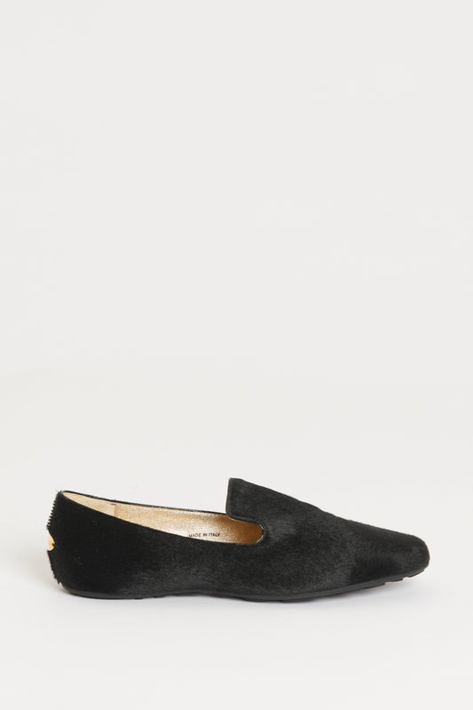 Black Pony Skin Leather Preowned Flats