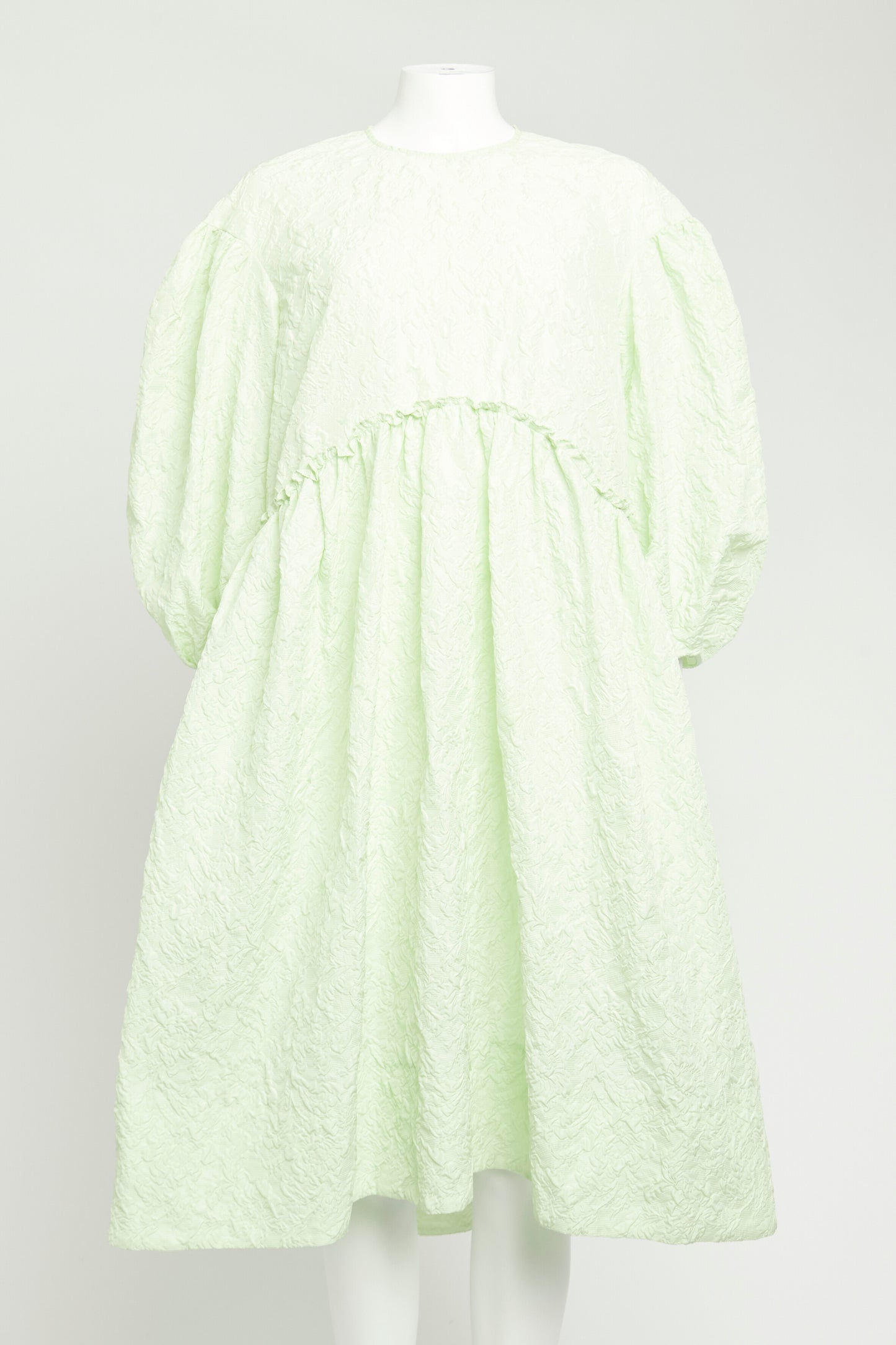 Pale Green Puff Sleeve Preowned Cloqué Dress