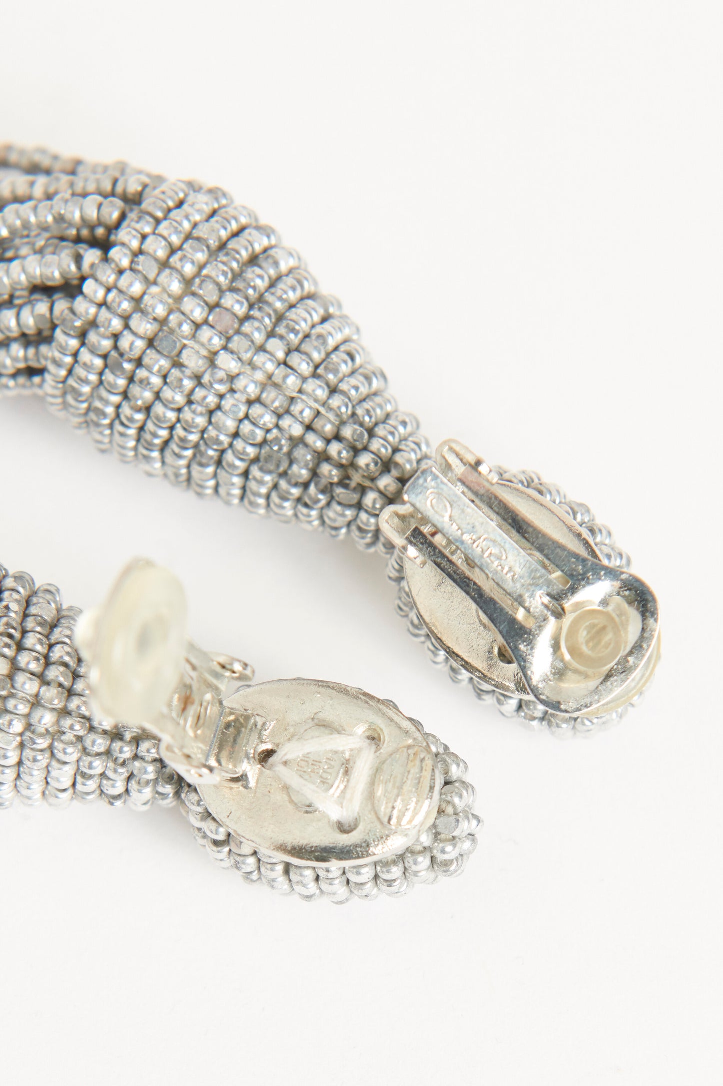 Silver Beaded Preowned Tasseled Clip-On Earrings