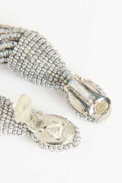 Silver Beaded Preowned Tasseled Clip-On Earrings