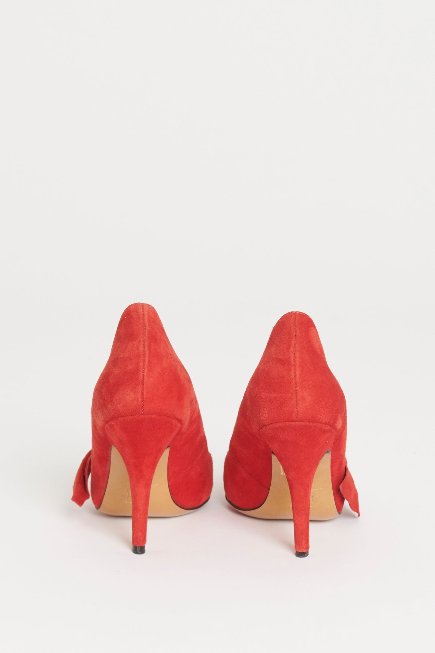 Red Suede Preowned Bow Appliqué Pumps