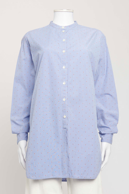 Blue Cotton Preowned Polka Dot Shirt