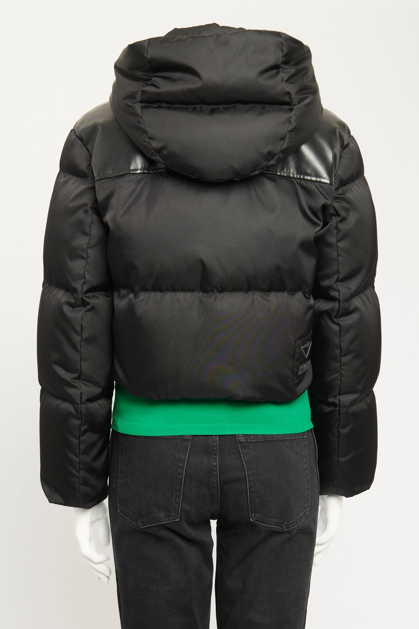 Black Re-Nylon Preowned Backpack Strap Puffer Jacket