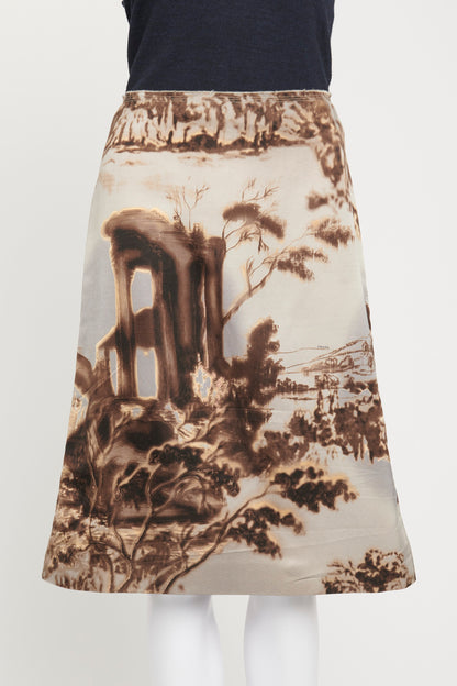 2004 Brown Wool and Silk Blend Preowned Printed Midi Skirt