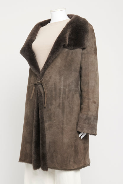 Brown Shearling Preowned Reversible Long Coat