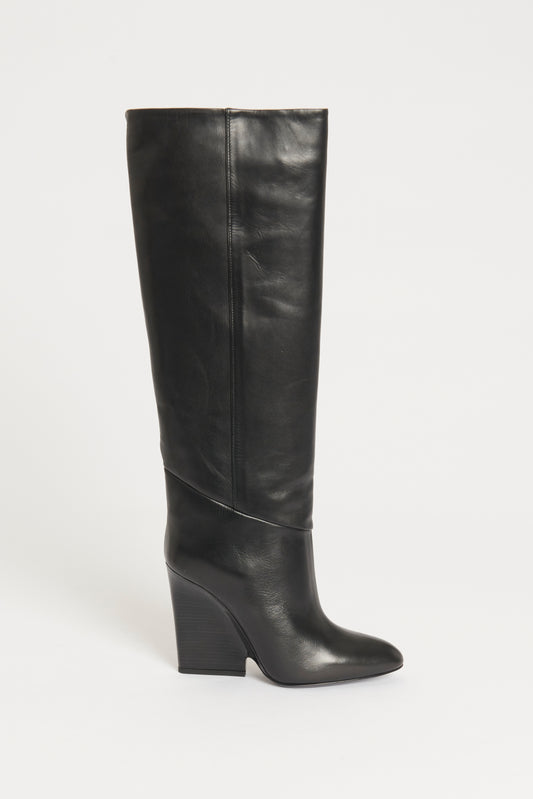 Black Leather Preowned Cartel Knee High Boots