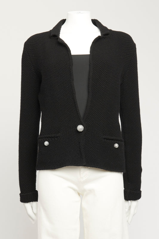 2005 Black Wool Blend Preowned Crystal Knitted Cardigan