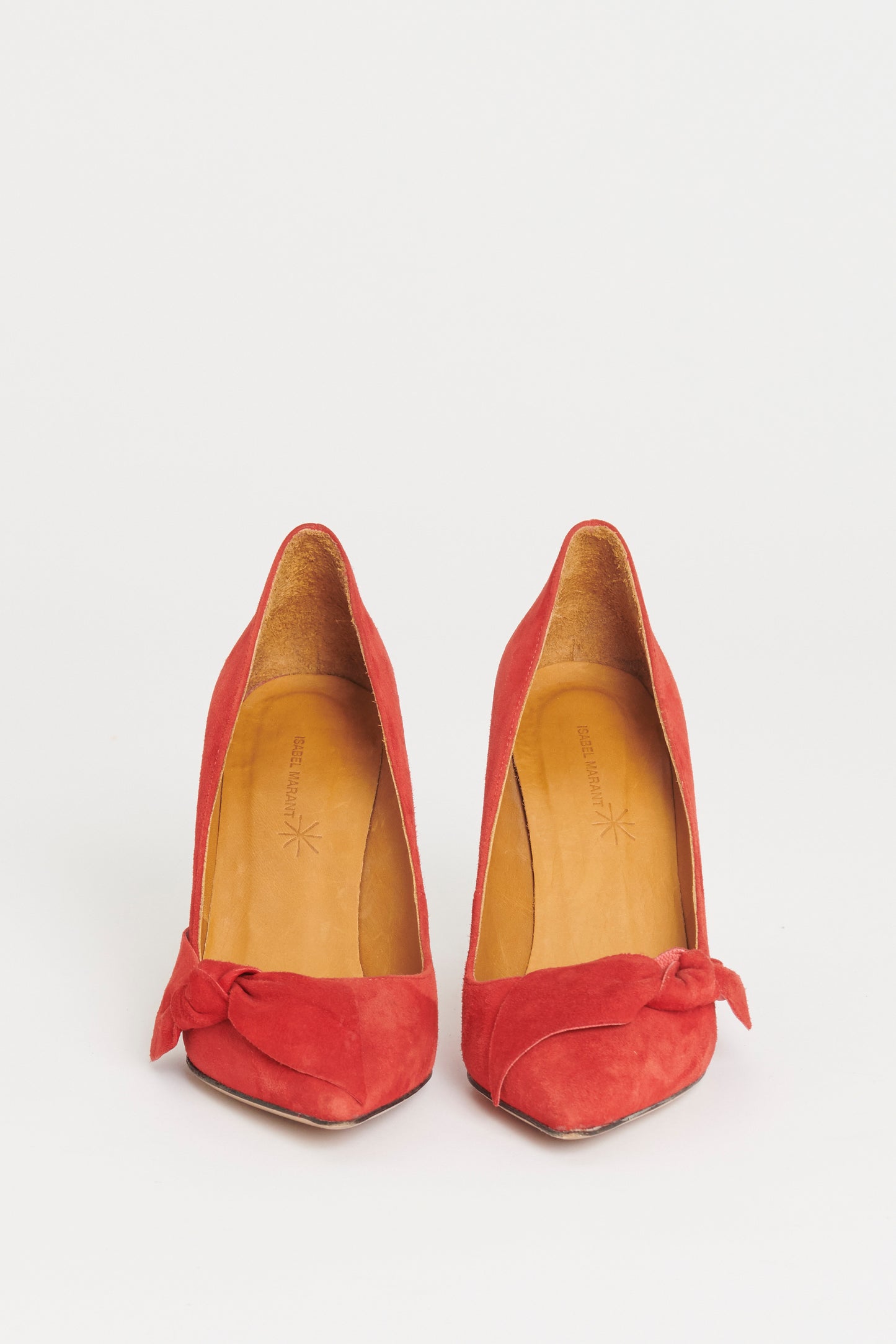 Red Suede Preowned Bow Appliqué Pumps