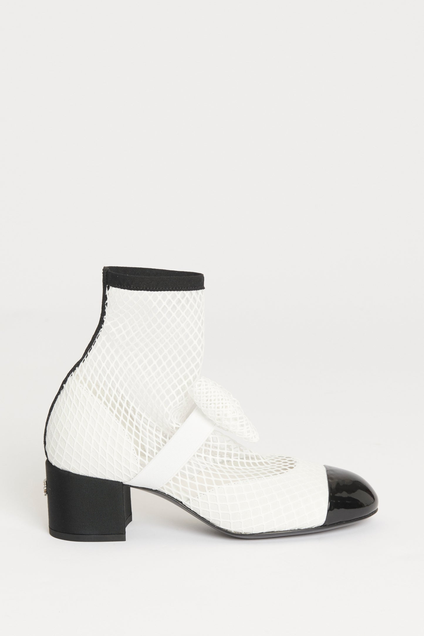 2023 White Mesh Preowned Slip On Bow Ankle Boots