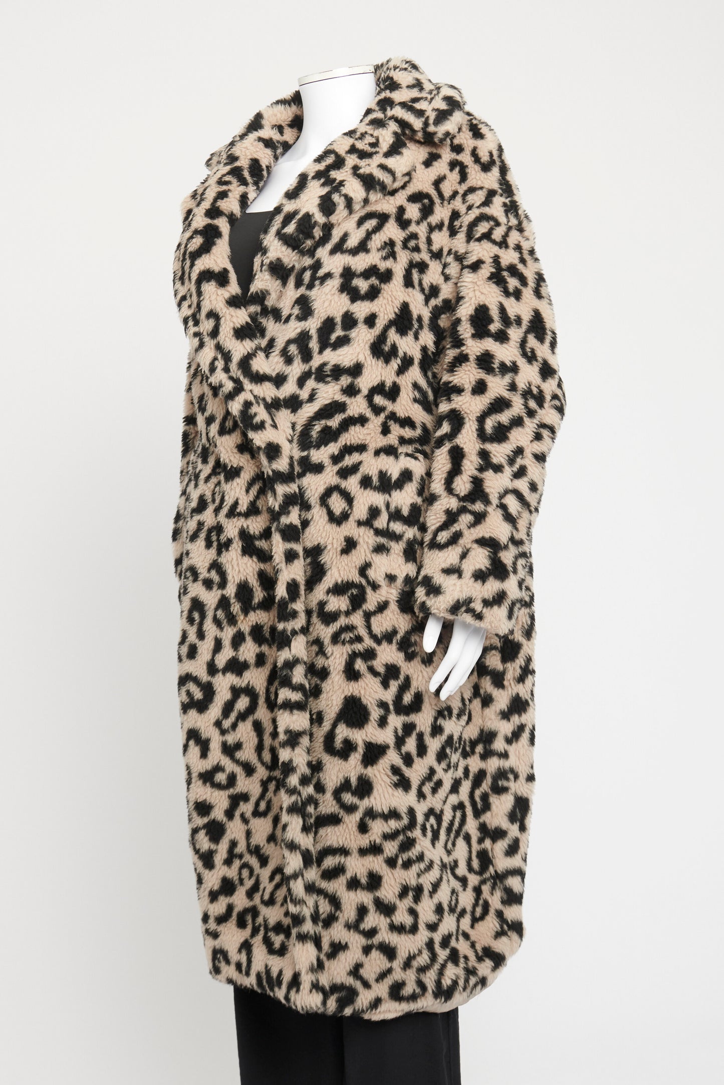 Taupe Wool Blend Preowned Icon Edy Teddy Leopard Coat