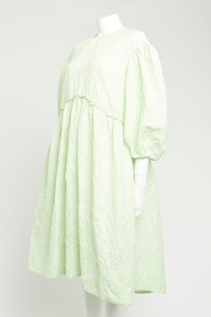 Pale Green Puff Sleeve Preowned Cloqué Dress
