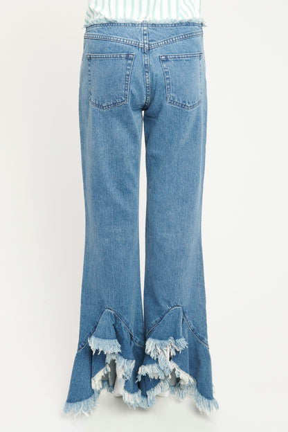 Blue Denim Preowned Ruffle Bottom Jeans