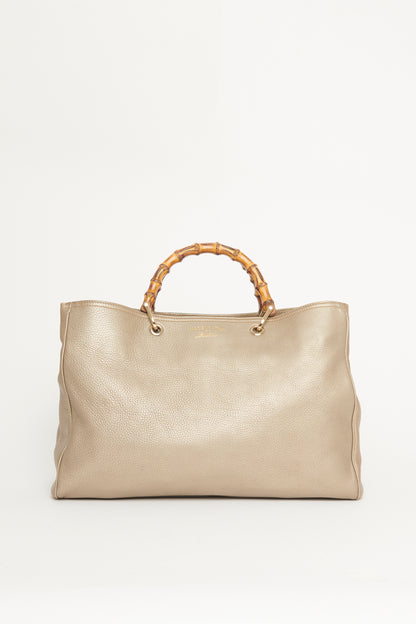 Golden Beige Leather Preowned Bamboo Tote