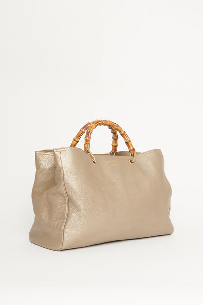 Golden Beige Leather Preowned Bamboo Tote