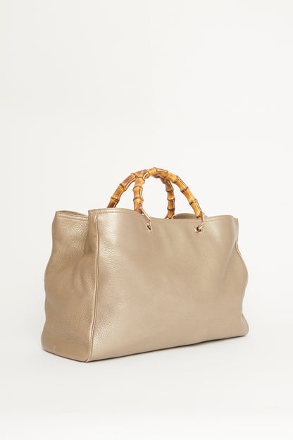 Golden Beige Leather Preowned Bamboo Tote