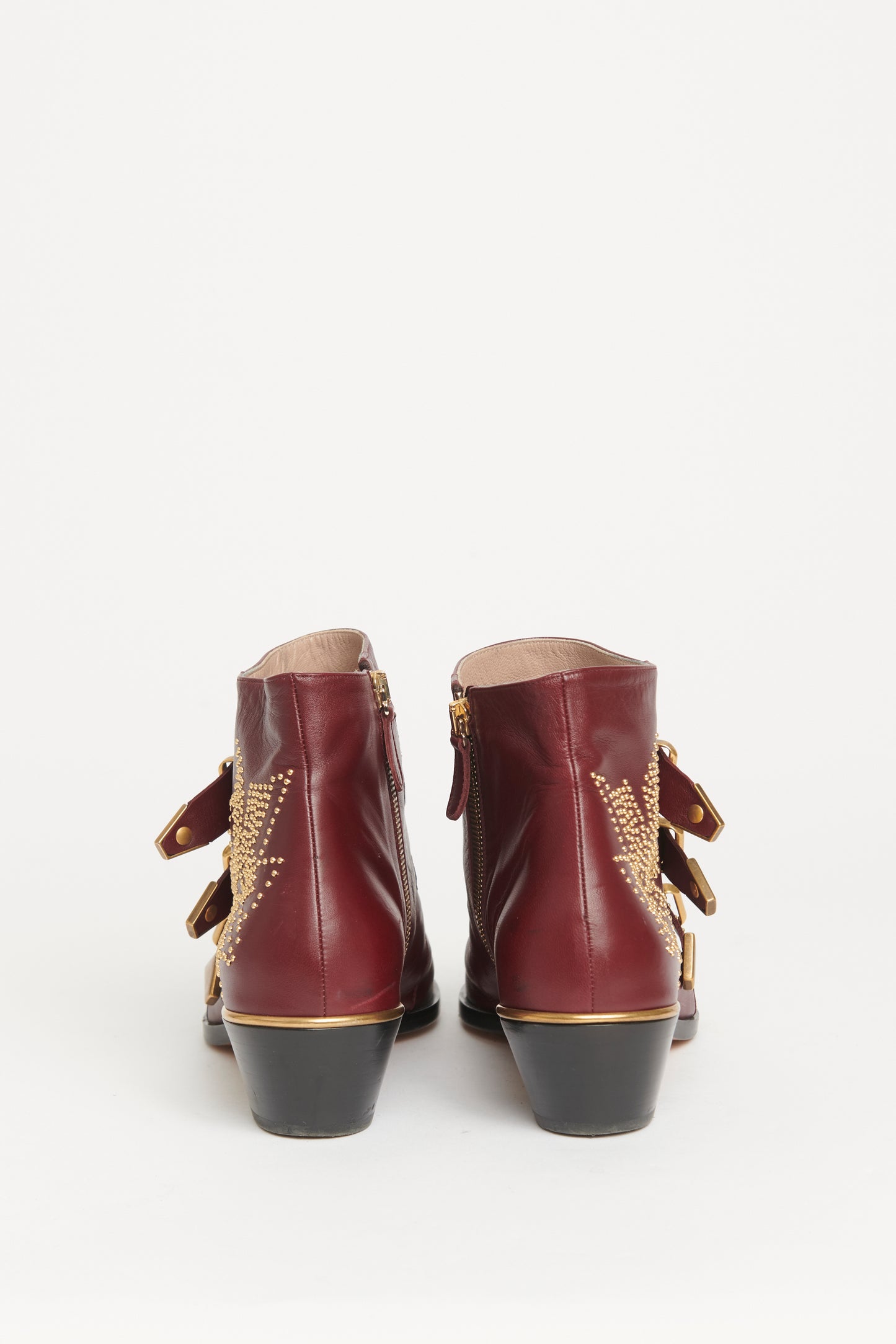 Burgundy Leather Preowned Studded Susanna Ankle Boots