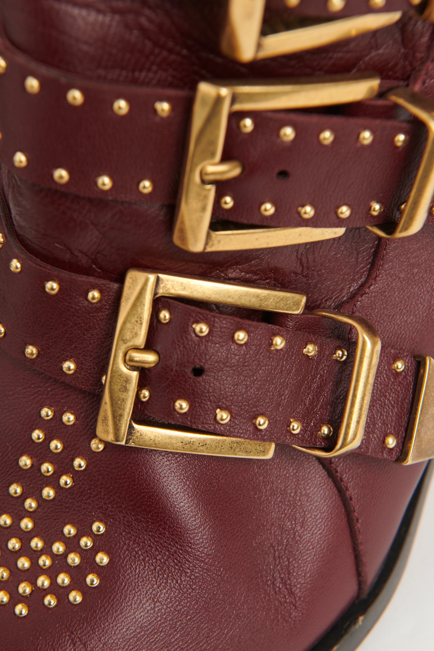 Burgundy Leather Preowned Studded Susanna Ankle Boots