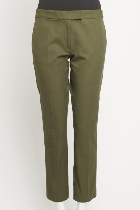 Green Gabardine Blend Preowned Stretch Trousers