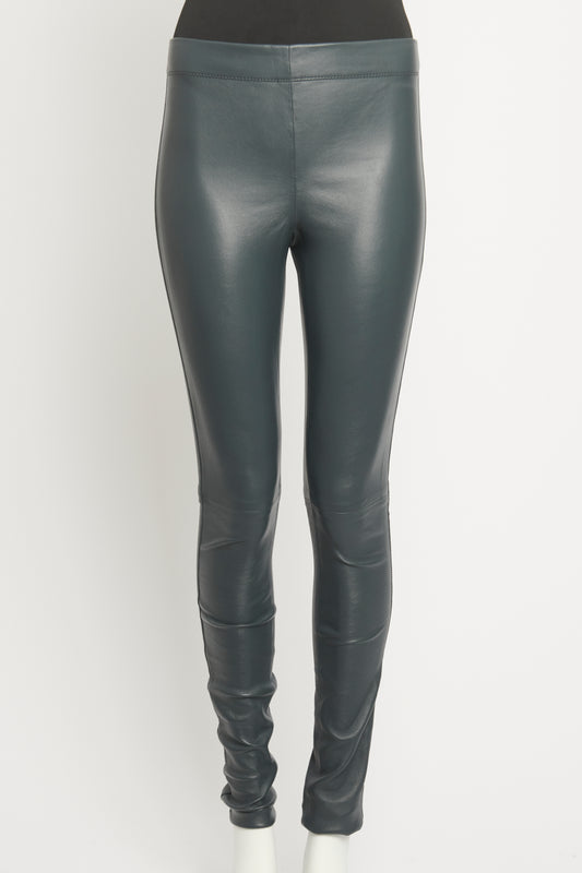 Grey Stretch Leather Preowned Slim Leggings