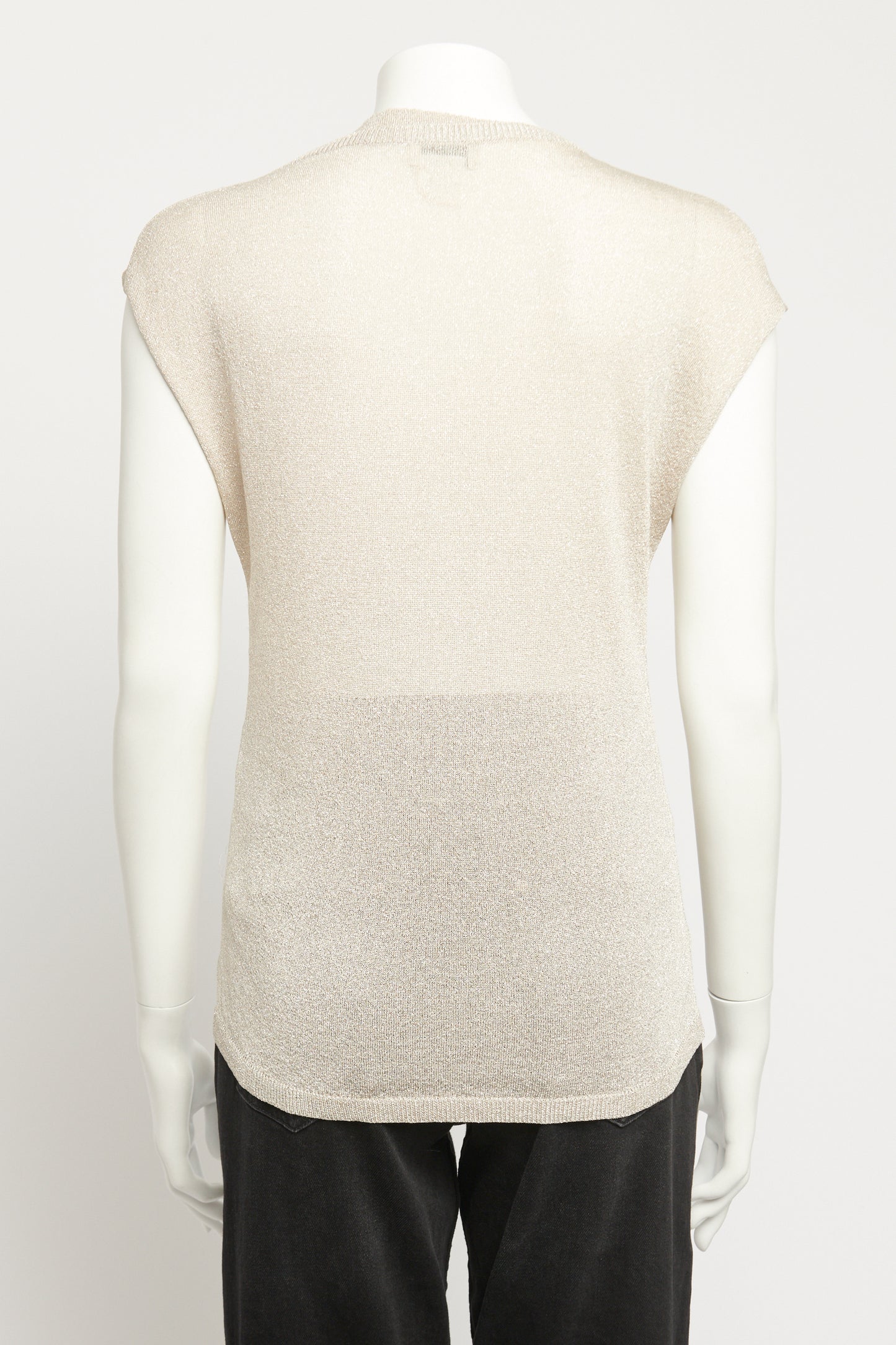 Silver Cotton Blend Preowned V-Neck Fine Knit Top