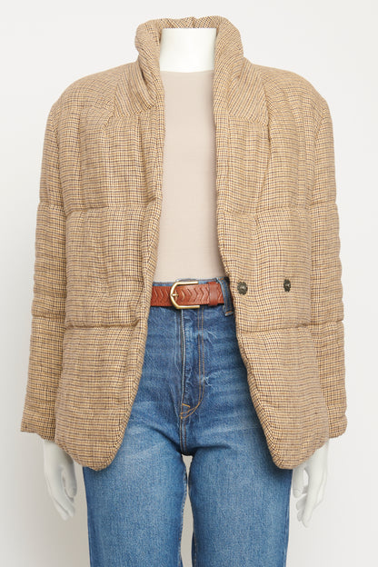 Beige Linen Blend Preowned Check Puffer Jacket