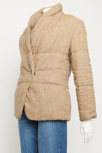 Beige Linen Blend Preowned Check Puffer Jacket