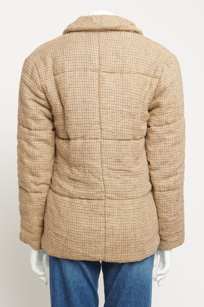 Beige Linen Blend Preowned Check Puffer Jacket