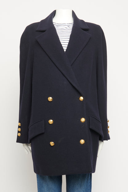 Navy Wool Preowned Double Breasted Pea Coat