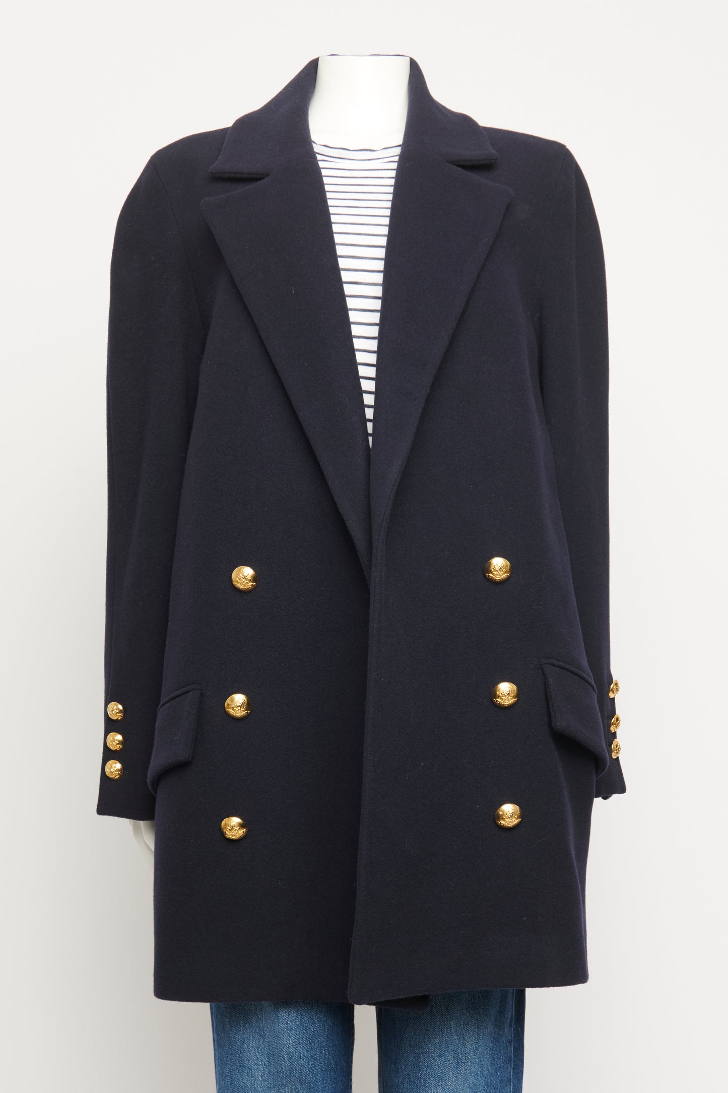 Navy Wool Preowned Double Breasted Pea Coat