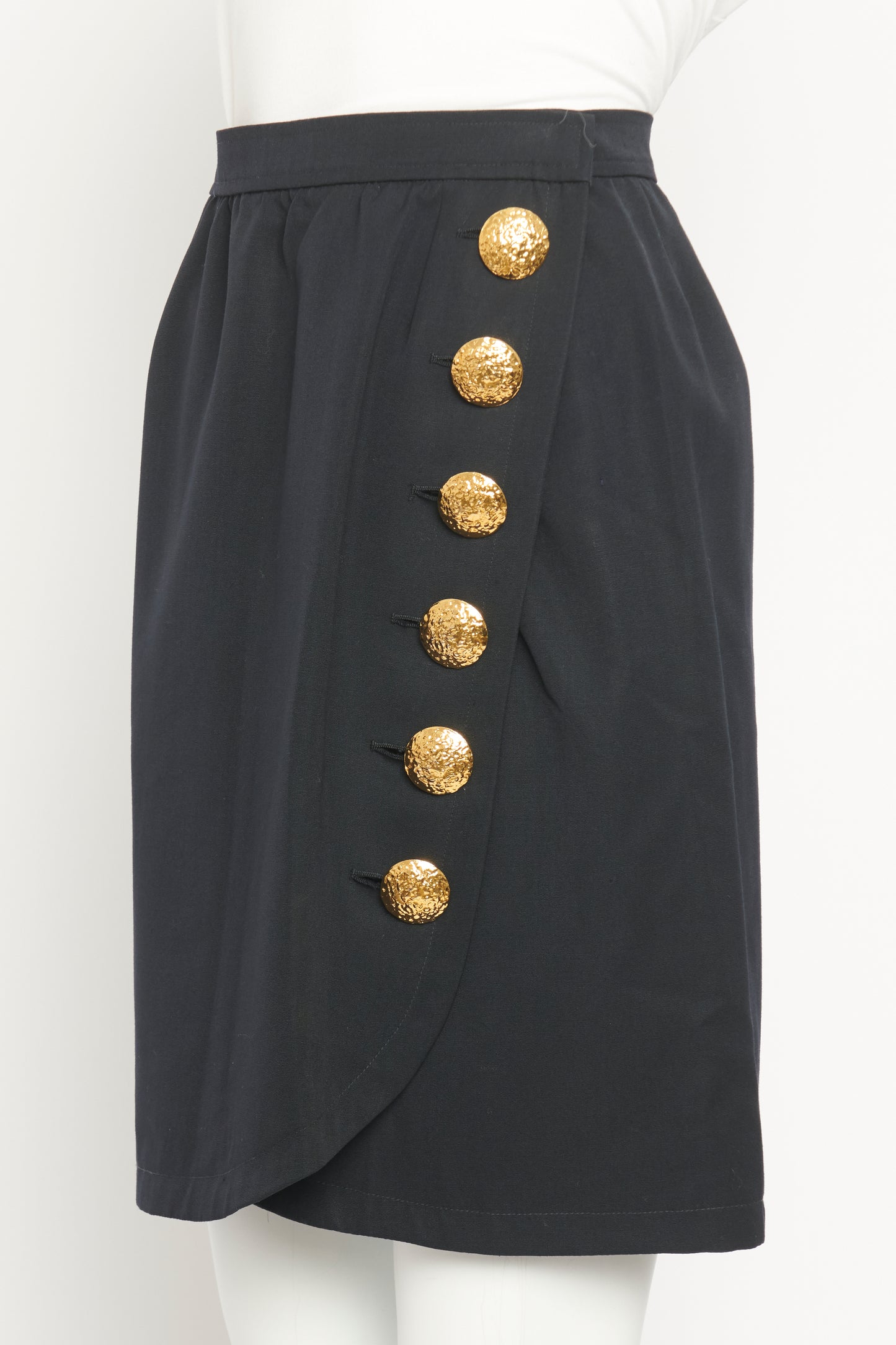 90's Wool Cotton Gold Button Up Knee Length Skirt