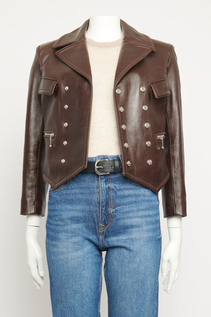 Brown Leather Preowned Double Breasted Jacket