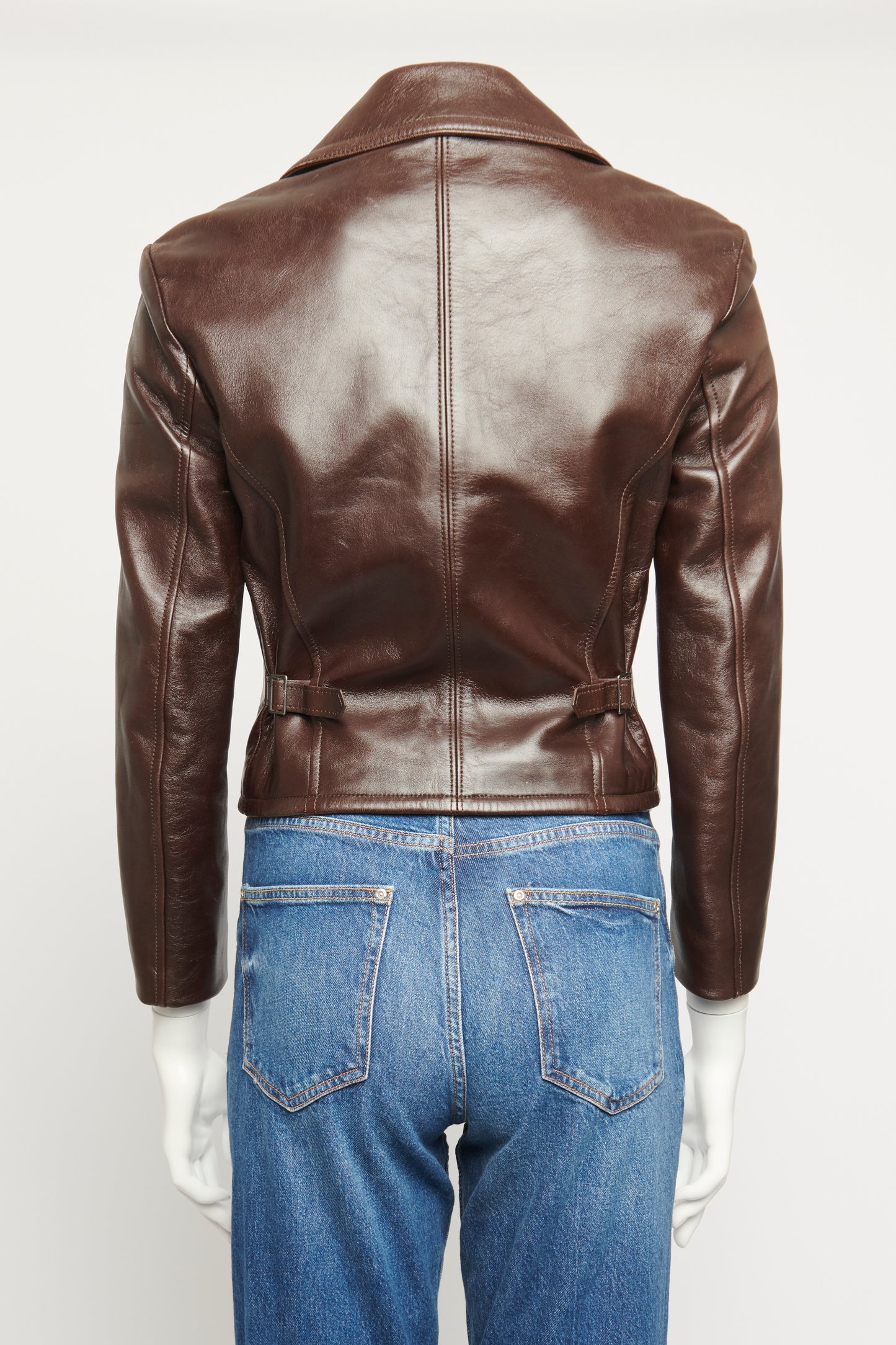 Brown Leather Preowned Double Breasted Jacket