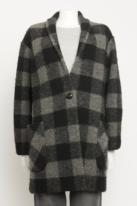 Black & Grey Wool Blend Preowned Check Coat