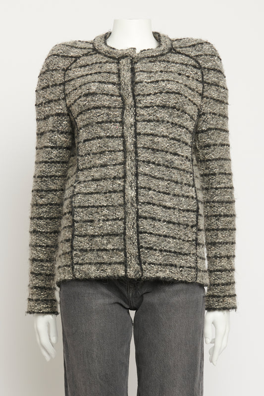 Grey Wool Blend Preowned Woven Tweed Jacket