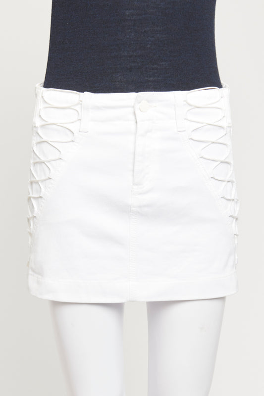 2009 White Cotton Preowned Lace Up Mini Skirt