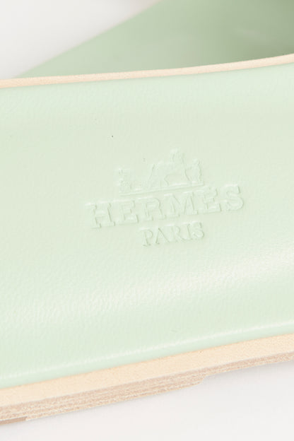 Green Epsom Leather Preowned Jade Vert Oran Sandals