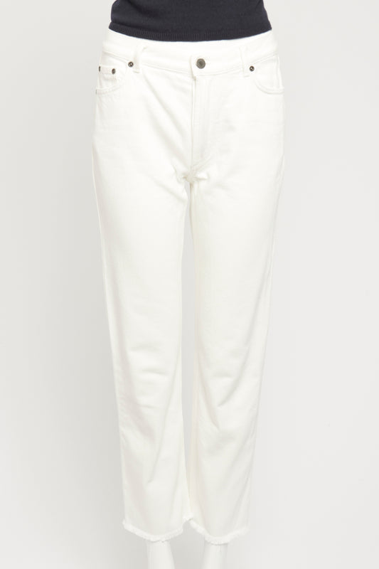 White Cotton Phoebe Preowned Raw Finish Straight Leg Jeans