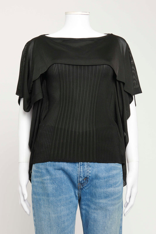 Black Rayon Preowned Ribbed Fine Knit Top