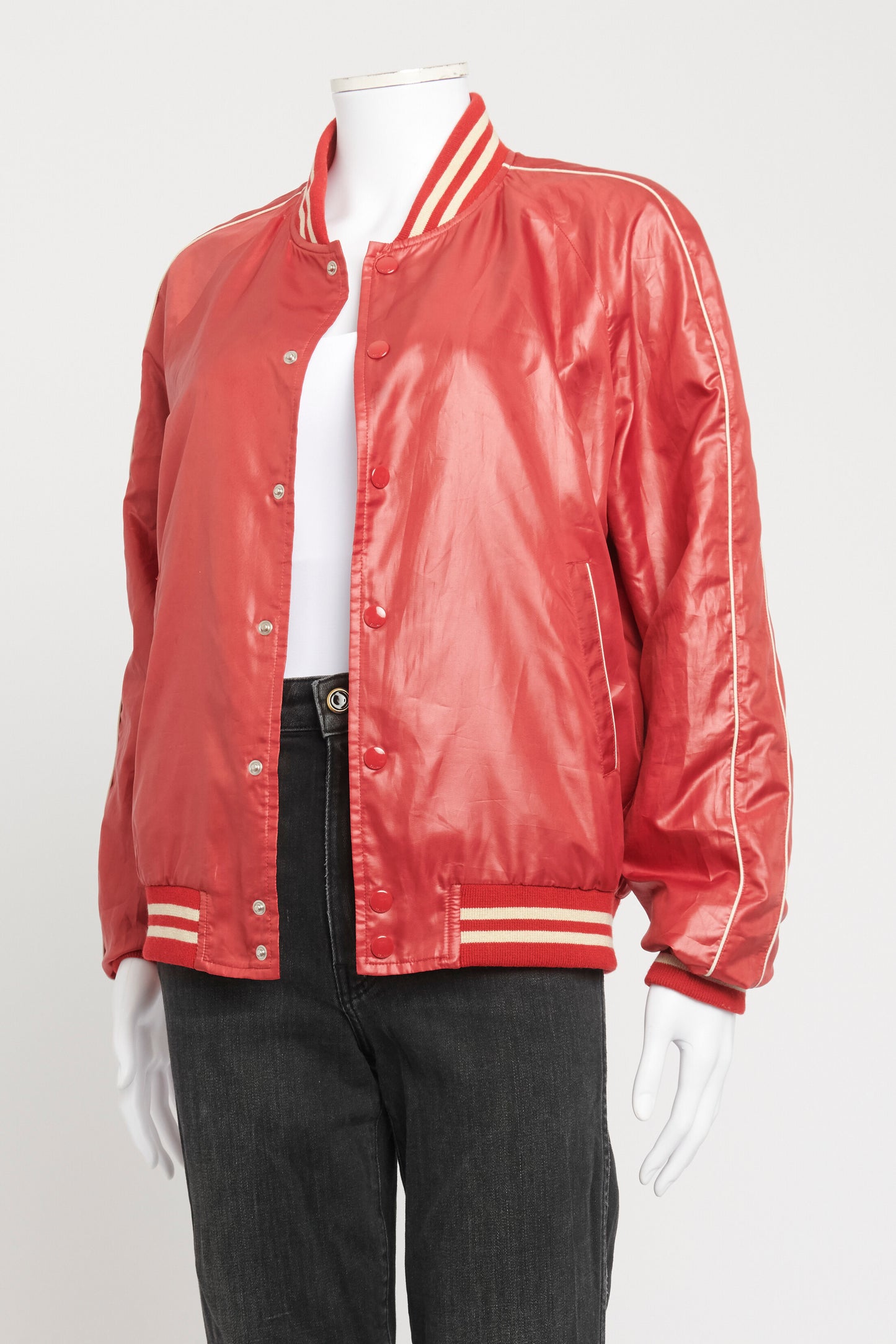 Red Polyester Preowned Bomber Jacket