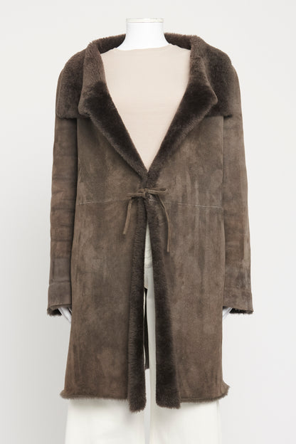 Brown Shearling Preowned Reversible Long Coat