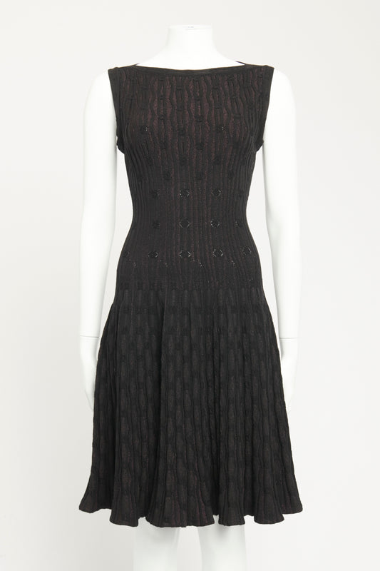 Black & Purple Stretch-Knit Preowned Metallic Fit and Flare Dress