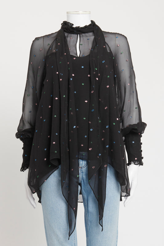 2017 Black Silk Spotted Isabelle Preowned Blouse
