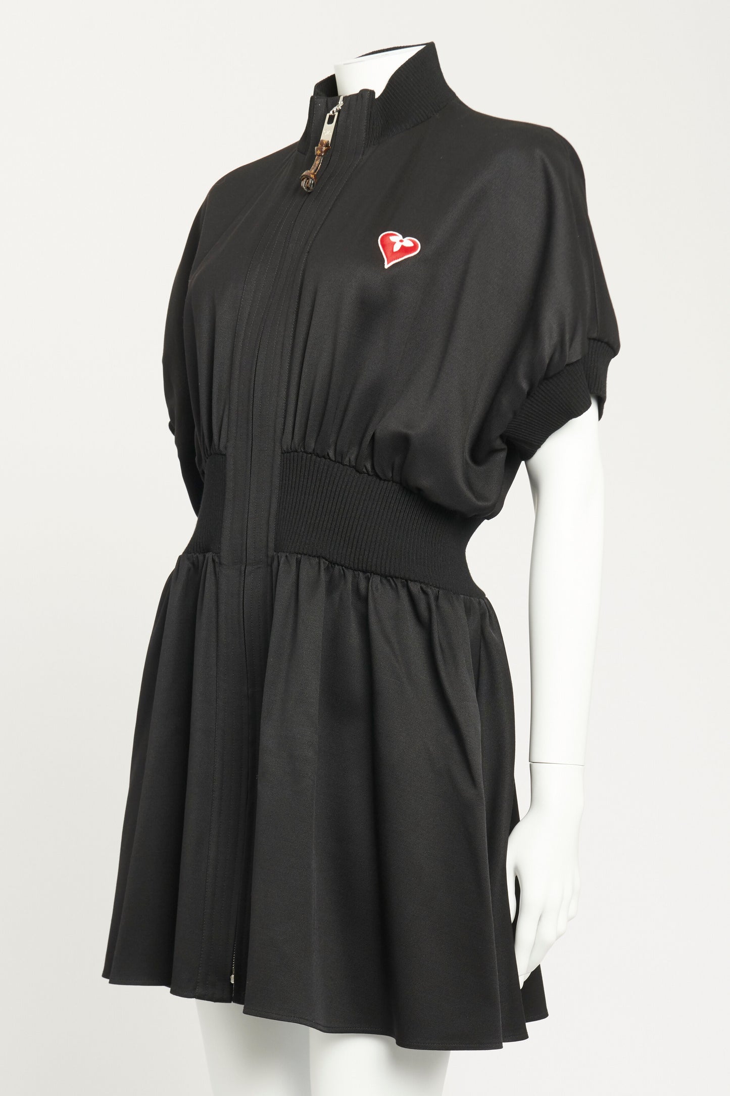 2021 Black Wool Blend Preowned Zip-Up Mini Dress