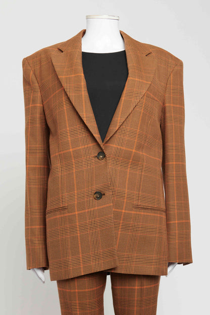 2023 Brown Check Preowned Single Breasted Suit