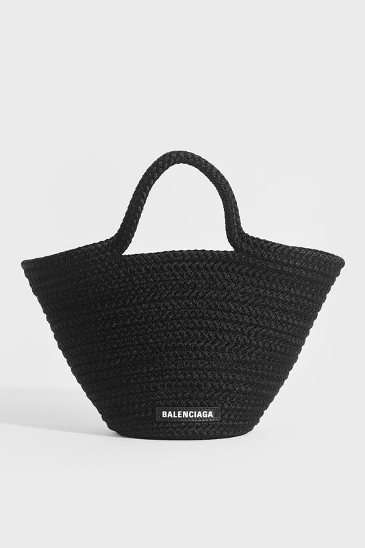 Small Ibiza Nylon and Leather Preowned Basket bag in Black