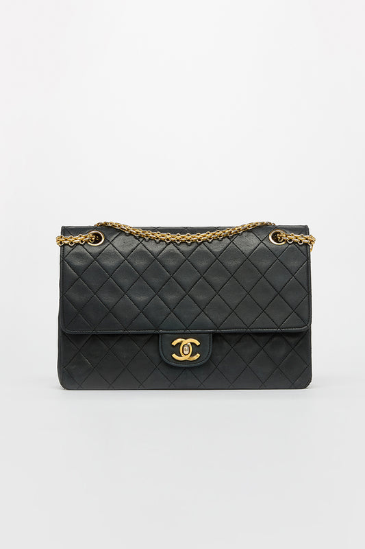 1980 Black Double Flap Shoulder Bag