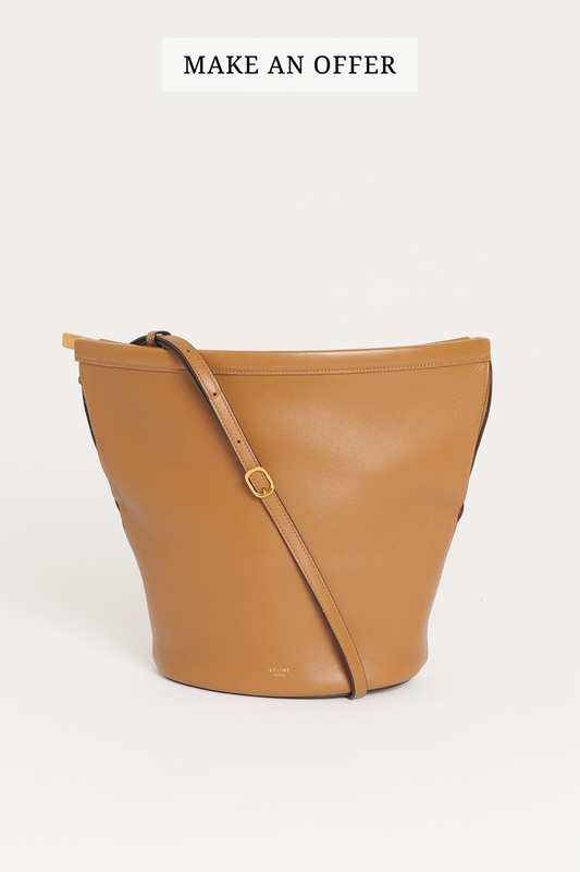 2018 Camel Leather Preowned Clasp Bucket Bag